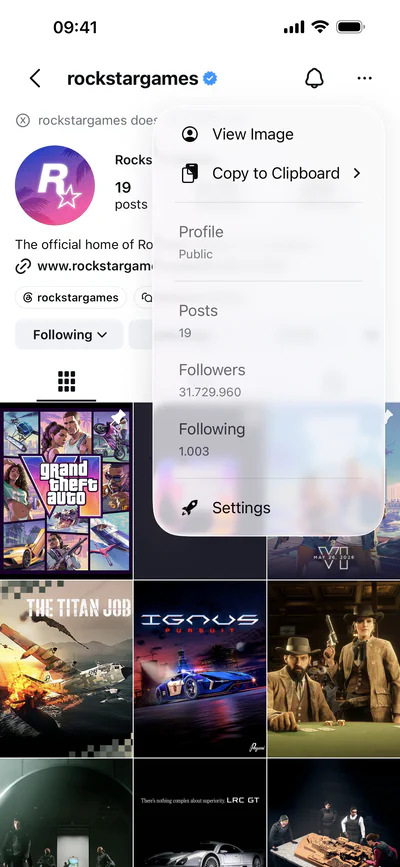 Rocket for Instagram profile tools screenshot
